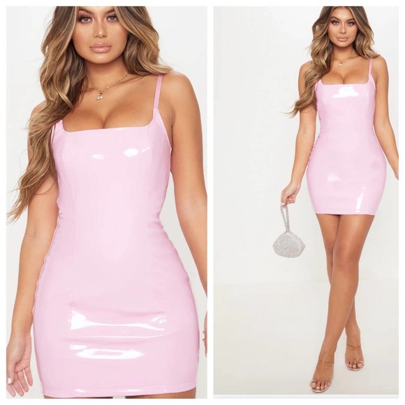 PrettyLittleThing Dresses & Skirts - PRETTY LITTLE THING Baby Pink PU Bodycon Dress, size 0